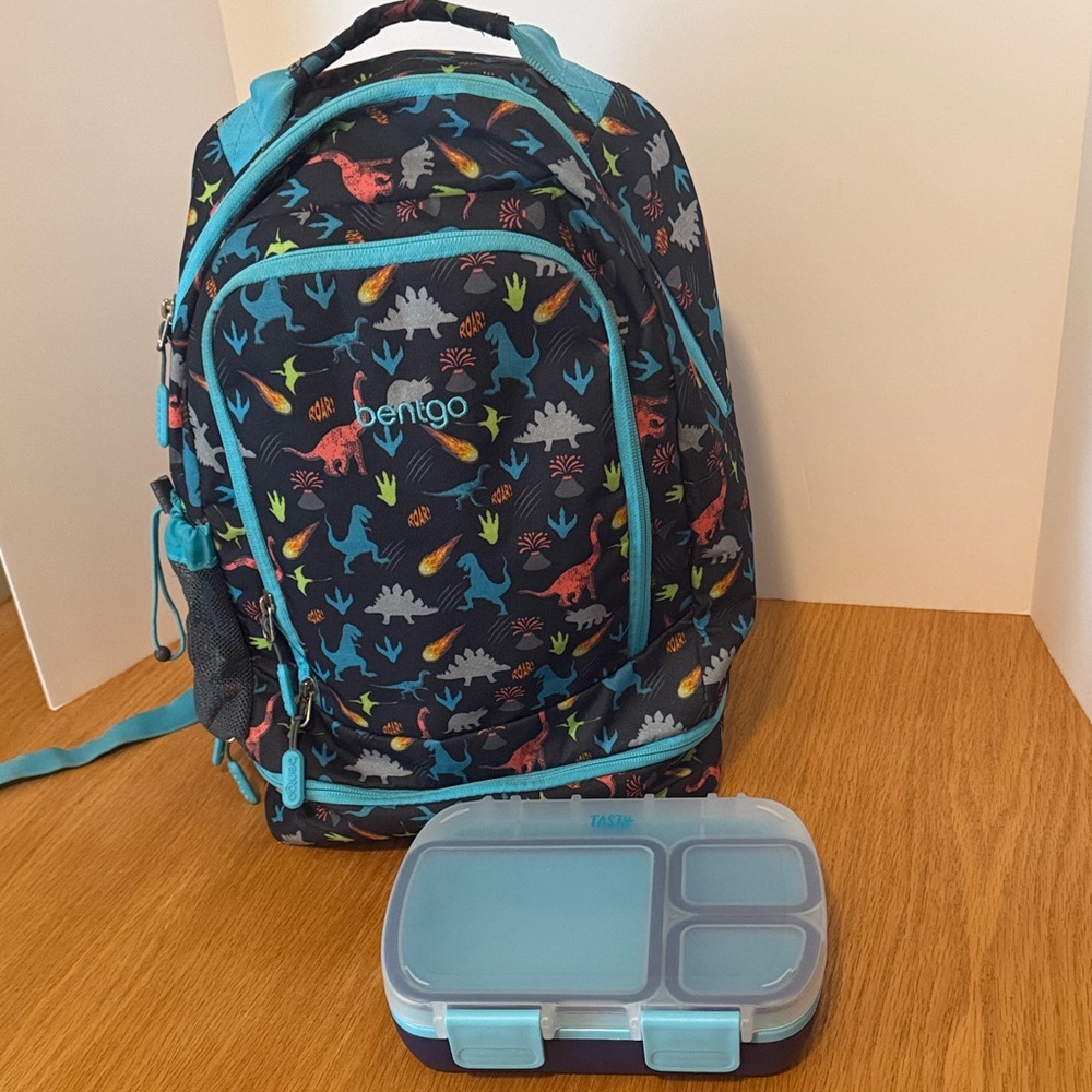 Bentgo Kids Dinosaur Backpack and Lunchbox Set - Blue